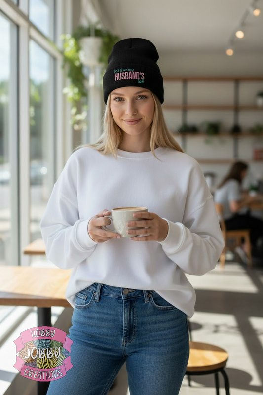 Husband's Tab Beanie (Black w/ Teal and Pink)