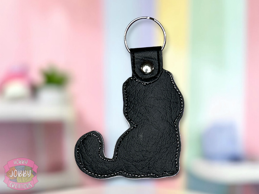 Skeleton Kitty Embroidered Keychain