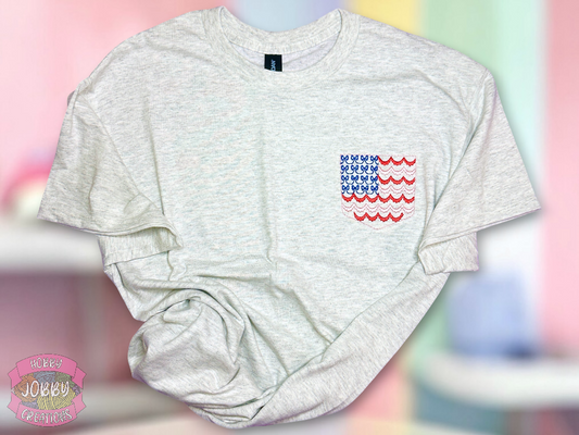 Bow Flag Pocket Embroidered T-Shirt