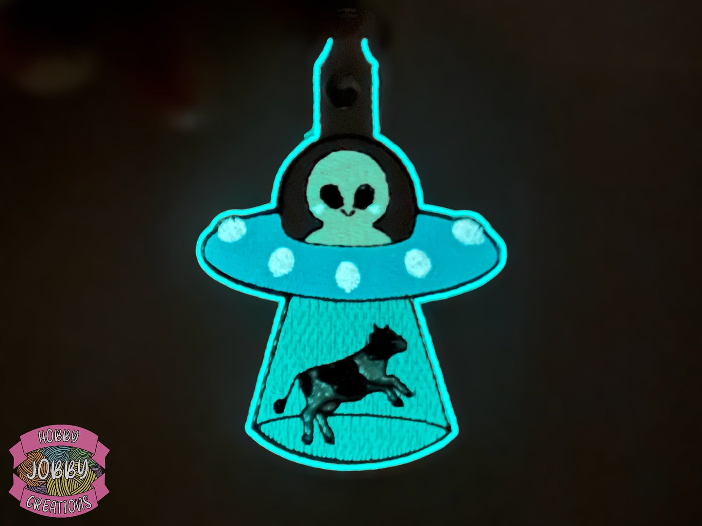 Glow Alien Abduction Embroidered Keychain