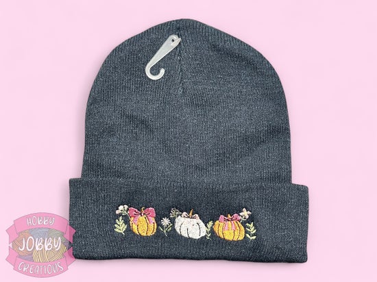 Beanie (Floral Pumpkins on Navy)