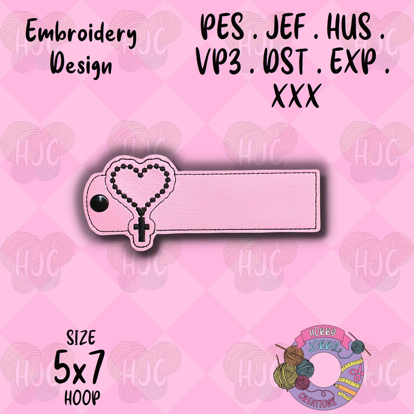 Rosary Book / Wallet / Bag Strap Horizontal Snap Tab Digital Embroidery Design