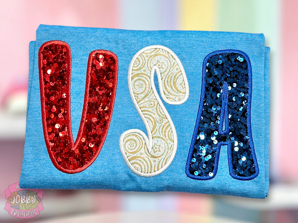 USA Sequin Applique Embroidered T-Shirt