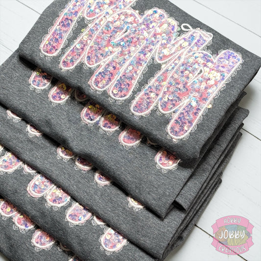 MaMa Bows Sequin Applique Embroidered T-Shirt