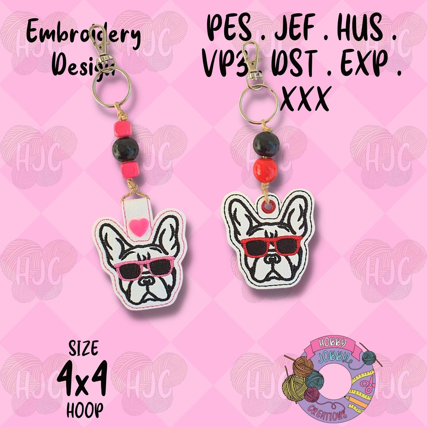 Cool Frenchie Snap Tab / Eyelet Digital Embroidery File