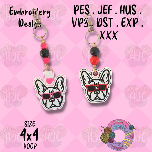 Cool Frenchie Snap Tab / Eyelet Digital Embroidery File