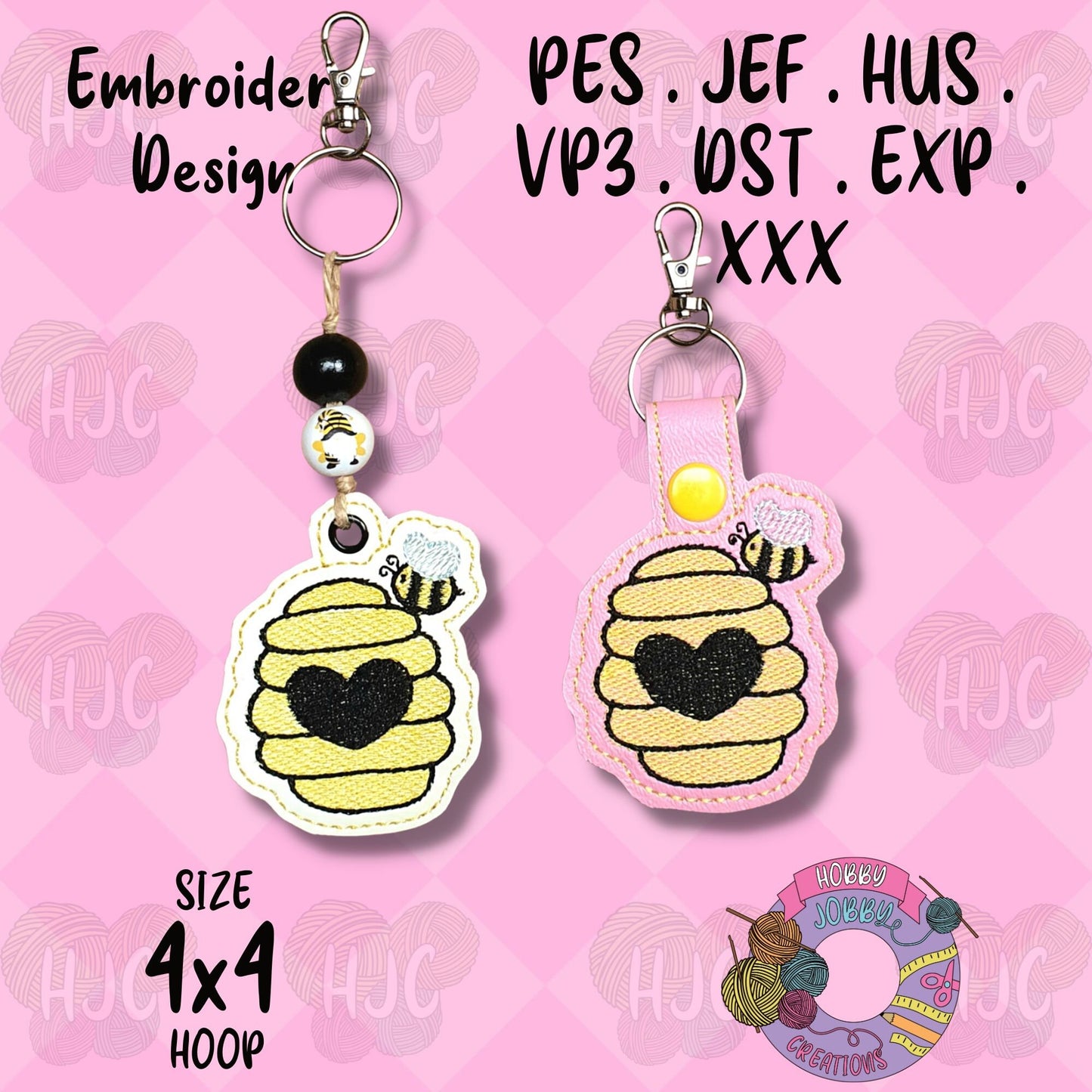Bee On Hive Snap Tab / Eyelet Digital Embroidery Design