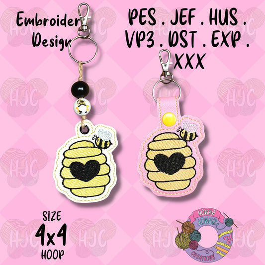 Bee On Hive Snap Tab / Eyelet Digital Embroidery Design