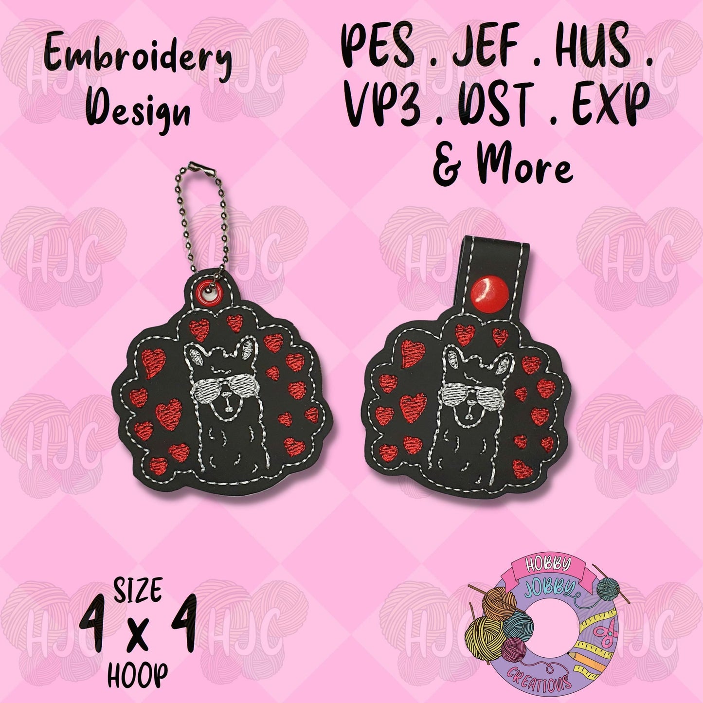 Sketchy Llama Love Snap Tab / Eyelet Digital Embroidery Design