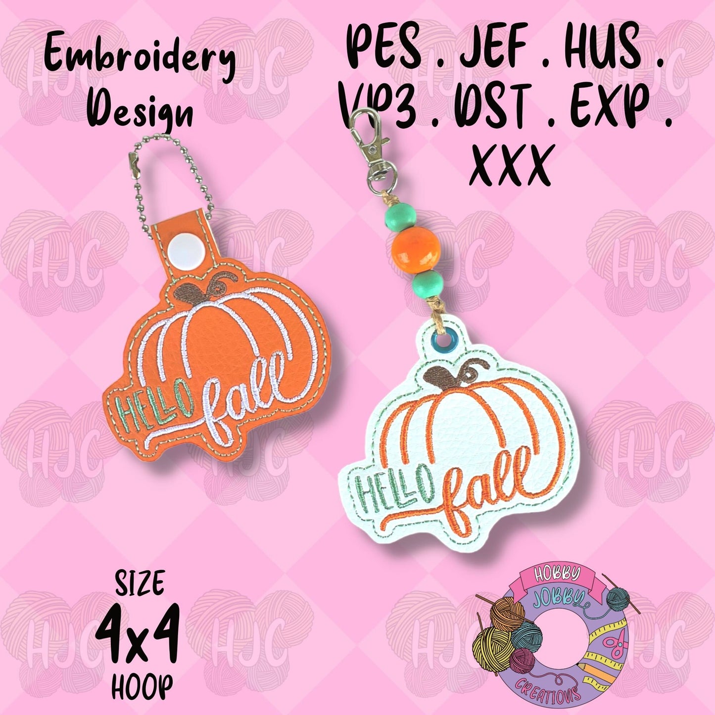 Hello Fall Pumpkin Eyelet / Snap Tab Digital Embroidery Design
