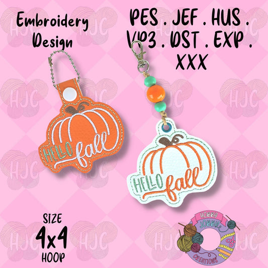 Hello Fall Pumpkin Eyelet / Snap Tab Digital Embroidery Design