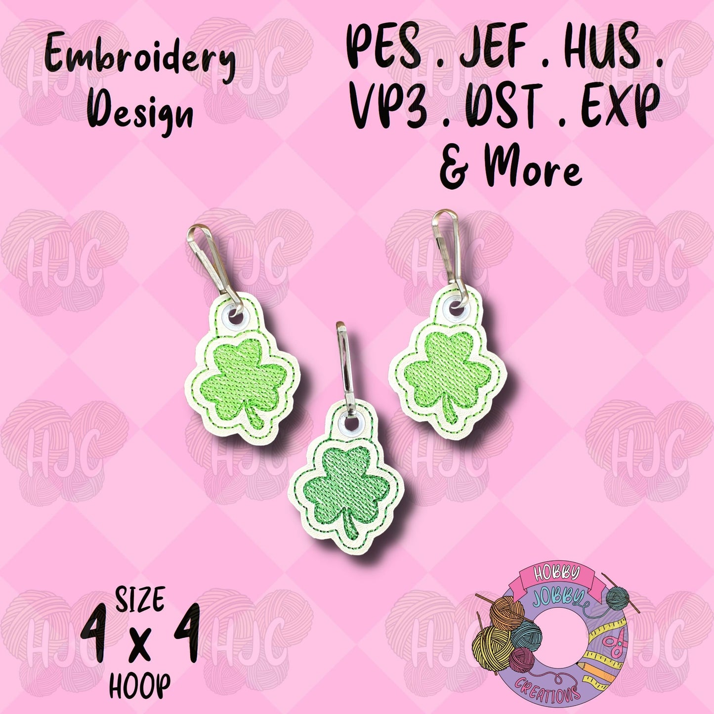 Clover Zipper Pull Digital Embroidery Design