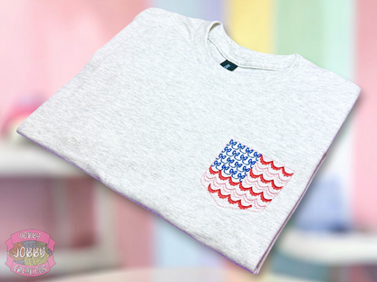 Bow Flag Pocket Embroidered T-Shirt