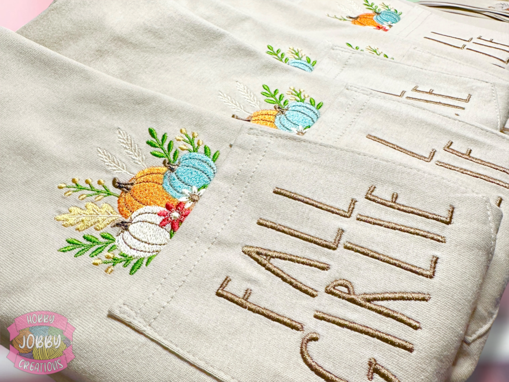 Fall Girlie Embroidered Pocket T-Shirt