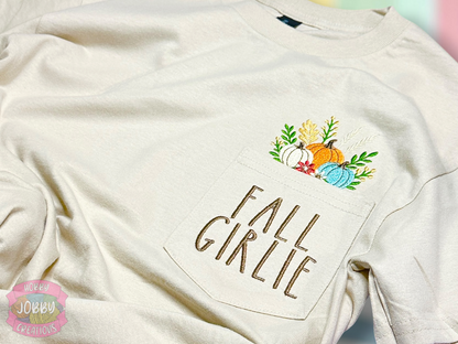 Fall Girlie Embroidered Pocket T-Shirt