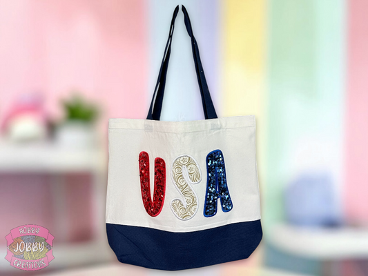 USA Embroidered Canvas Tote Bag
