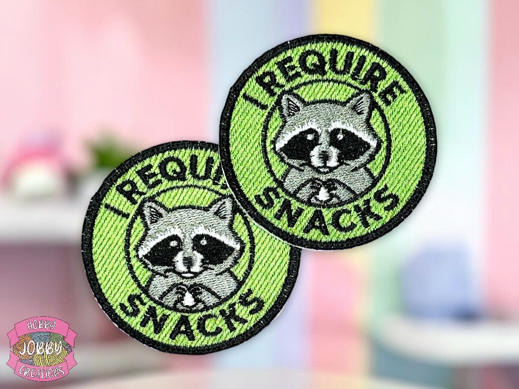 I Require Snacks Embroidered Iron-On Patch