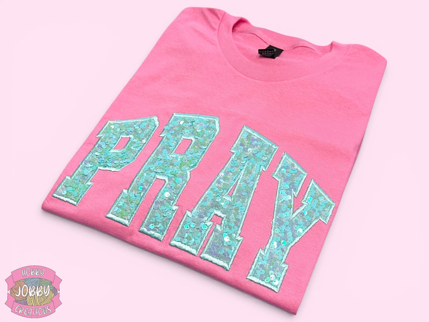 PRAY Sequin Applique Embroidered T-Shirt