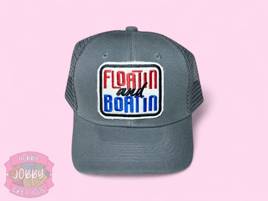 Floatin and Boatin Patch Cap (Gray w/ Red & Blue)
