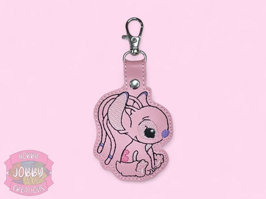 Pink Alien Dog Embroidered Keychain