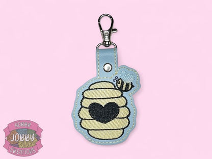 Bee on Hive Embroidered Keychain