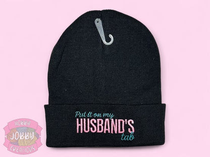 Husband's Tab Beanie (Black w/ Teal and Pink)