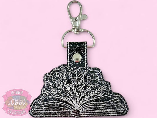 Floral Books Embroidered Keychain