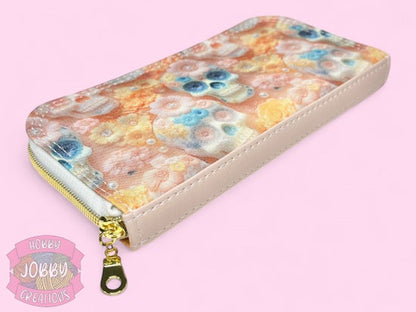 Pastel 3d Skulls Zip Around Wallet
