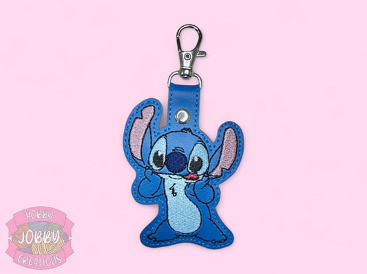 Blue Alien Dog Embroidered Keychain