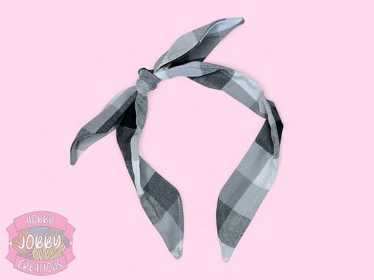 Bowed Headband (Gray Plaid)
