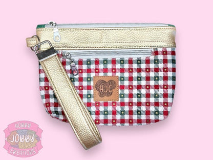 Christmas Plaid and Gold Wristlet Bag