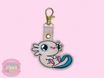 Cute Axolotl Embroidered Keychain