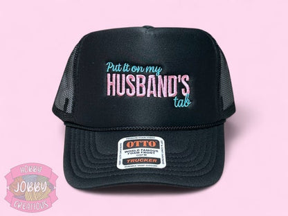 Husband's Tab Hat (Black w/ Teal & Pink)