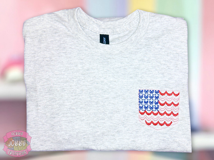 Bow Flag Pocket Embroidered T-Shirt