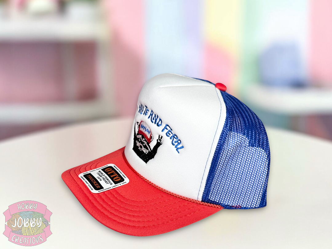 Red White and Feral Embroidered Foam Trucker Hat