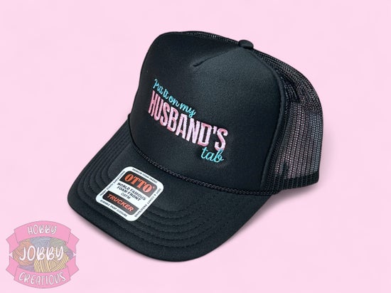 Husband's Tab Hat (Black w/ Teal & Pink)