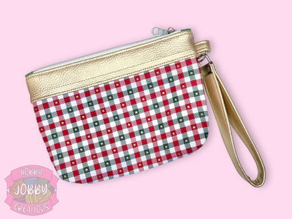 Christmas Plaid and Gold Wristlet Bag