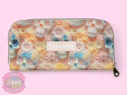 Pastel 3d Skulls Zip Around Wallet