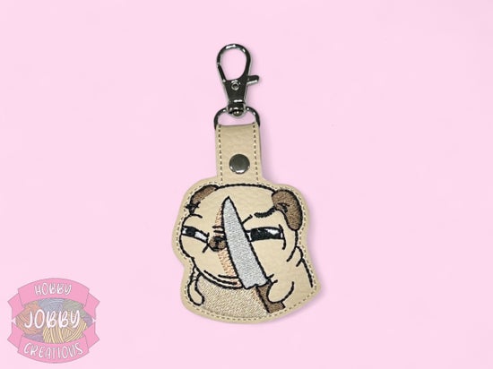 Stabby Pug Embroidered Keychain