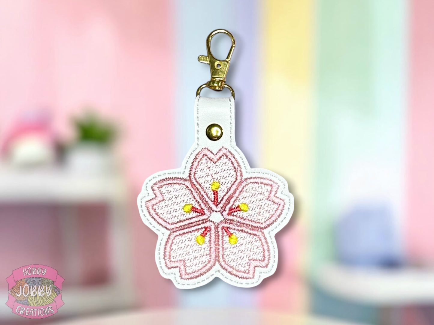 Sakura Flower Embroidered Keychain