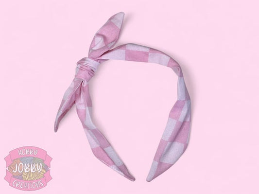 Bowed Headband (Pink Checker)