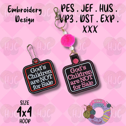 God's Children Are Not For Sale Eyelet / Snap Tab Digital Embroidery Design