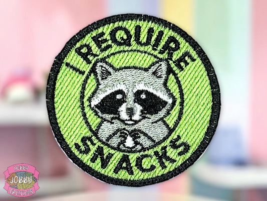I Require Snacks Embroidered Iron-On Patch