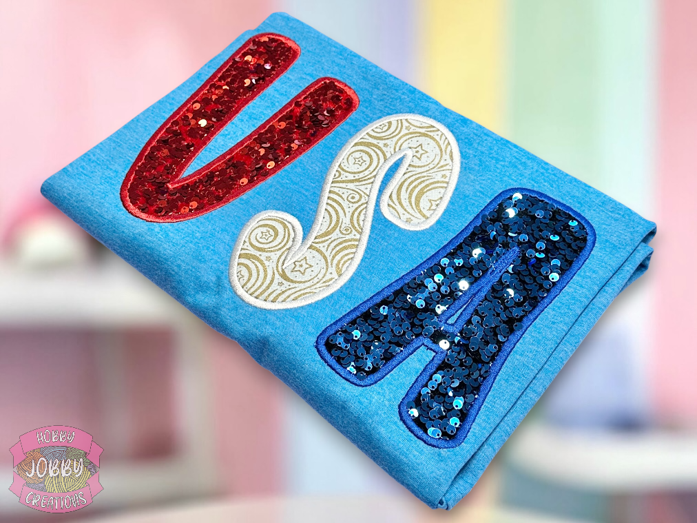 USA Sequin Applique Embroidered T-Shirt
