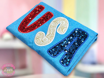 USA Sequin Applique Embroidered T-Shirt