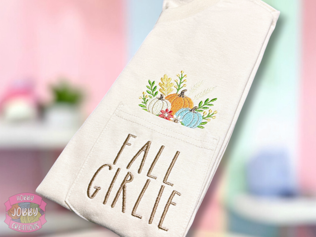 Fall Girlie Embroidered Pocket T-Shirt