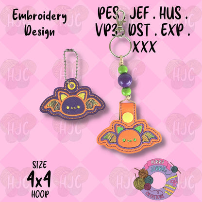 Happy Bat Snap Tab / Eyelet Digital Embroidery Design