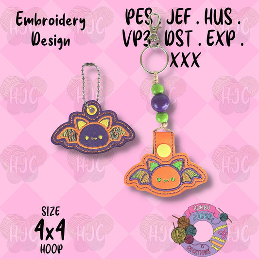 Happy Bat Snap Tab / Eyelet Digital Embroidery Design