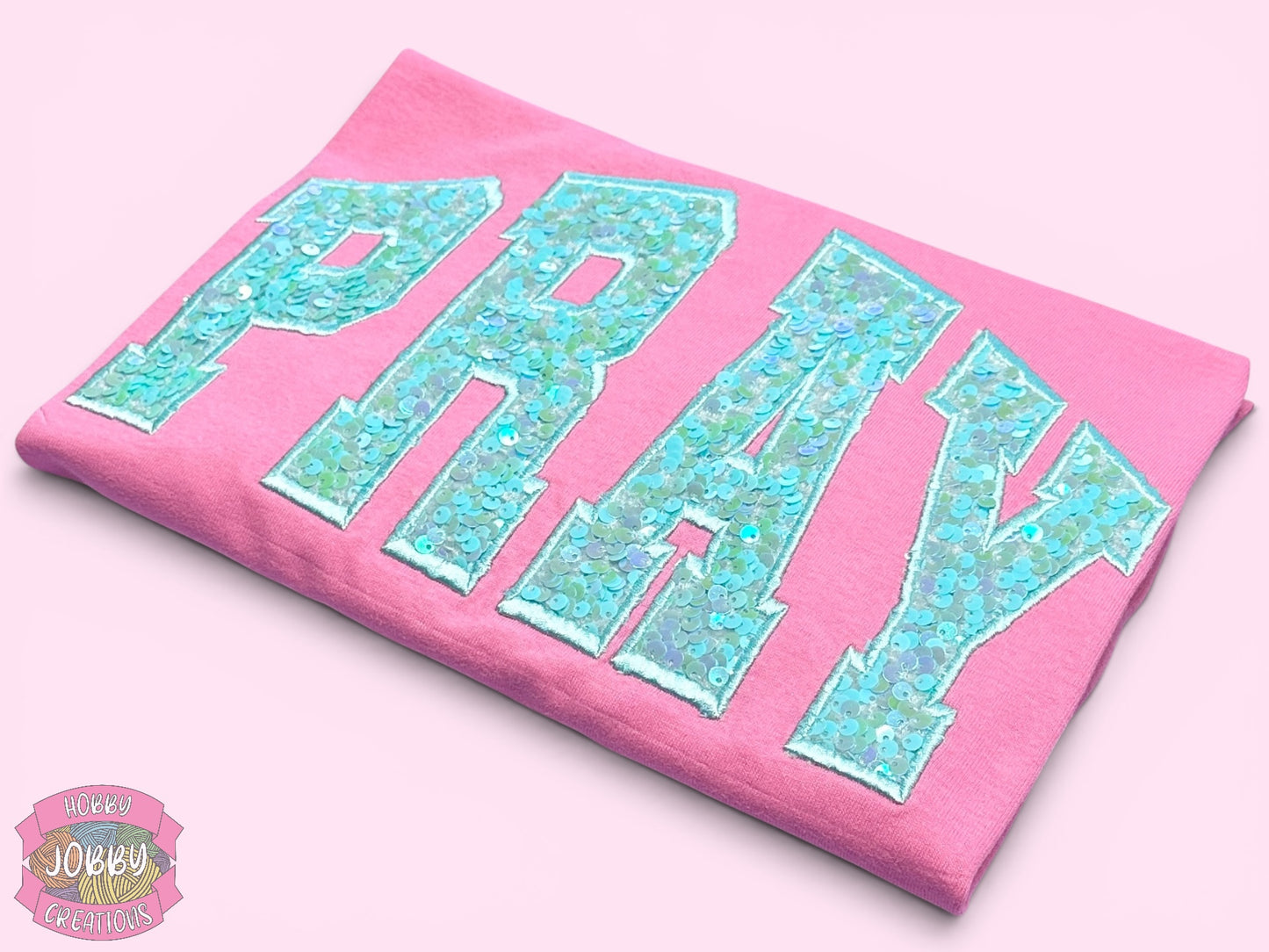 PRAY Sequin Applique Embroidered T-Shirt