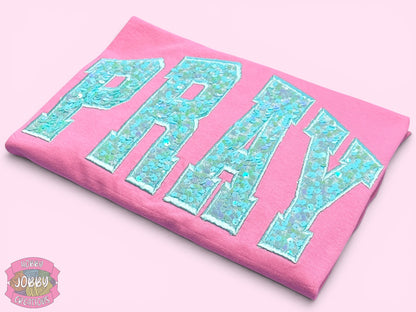 PRAY Sequin Applique Embroidered T-Shirt